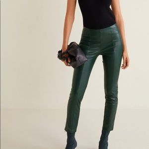 mango green leather trousers